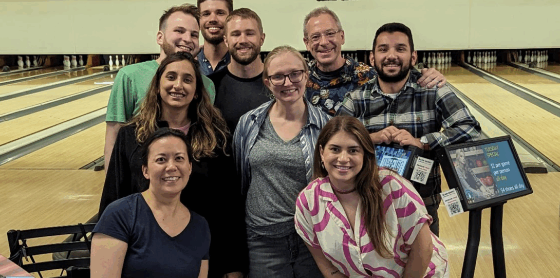 Federle lab bowling day at the bowling alley