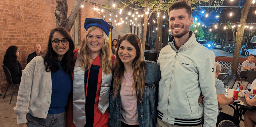 Federle Lab members pose with a recent graduate of the lab