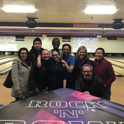 Members of the Federle Lab pose together at a bowling alley